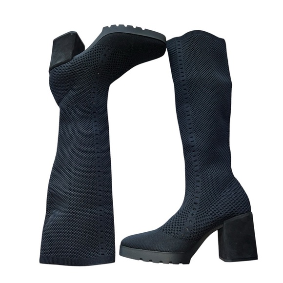 Eileen Fisher Heeled Boots Womens Size 9M Black Stretch Knit Sustainable Design - Picture 4 of 15